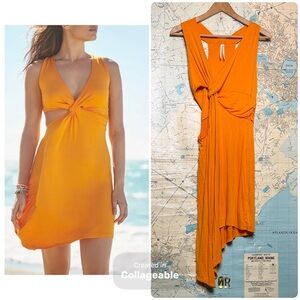 Anthropologie Asymmetrical Twist Front Cutout Dress, Medium, Orange